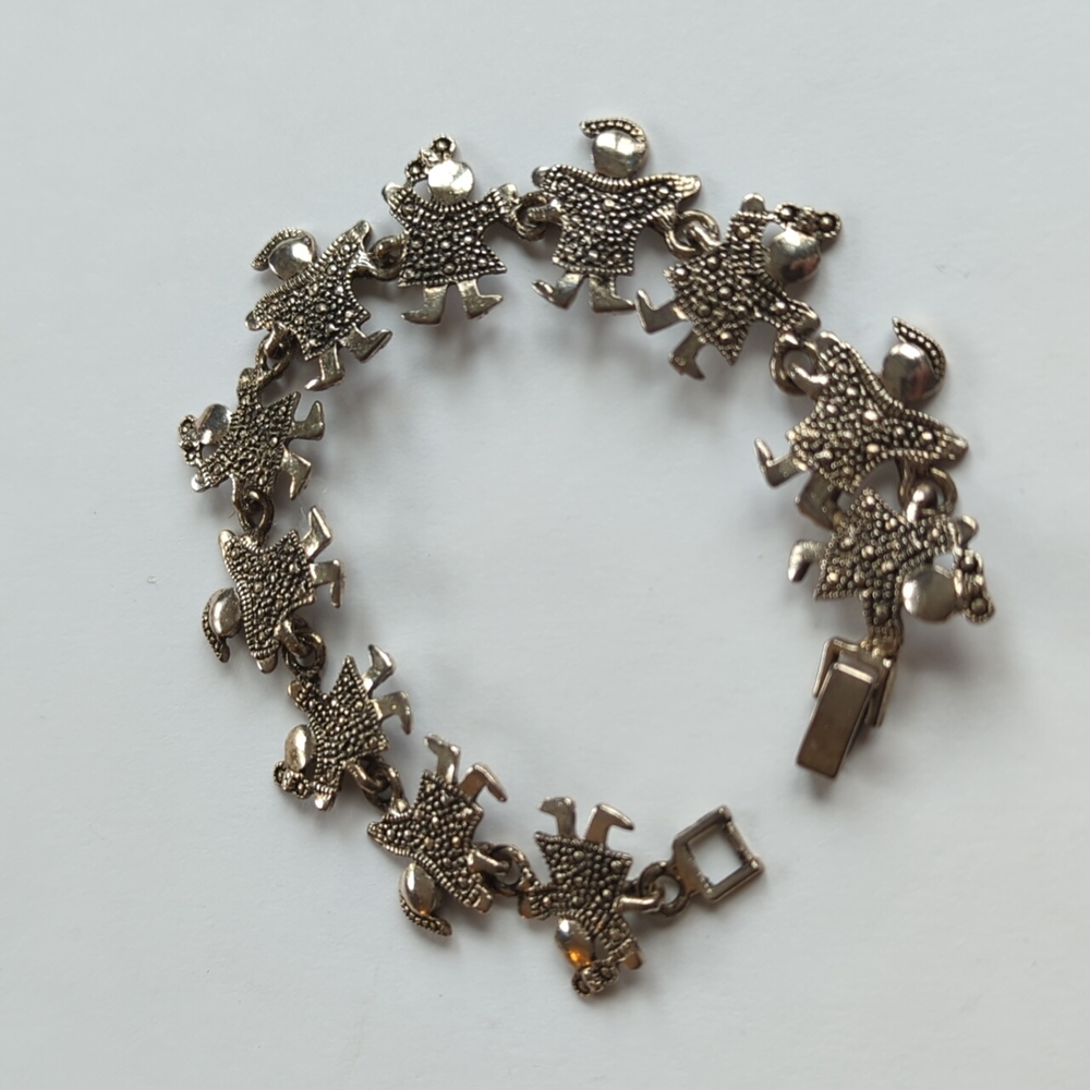 Vintage Dangle Bracelet Kids Holding Hands Silvertone Teachers Friends